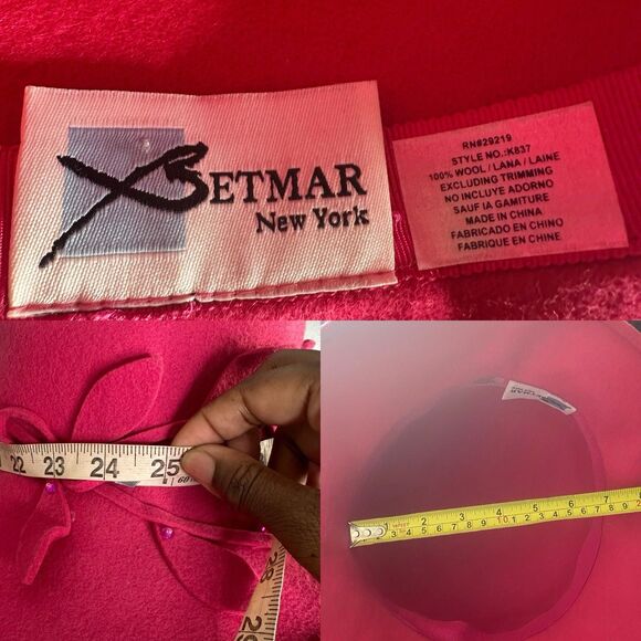 Vintage Betmar Demure Wool Beaded Pink Brim Hat - Picture 9 of 9
